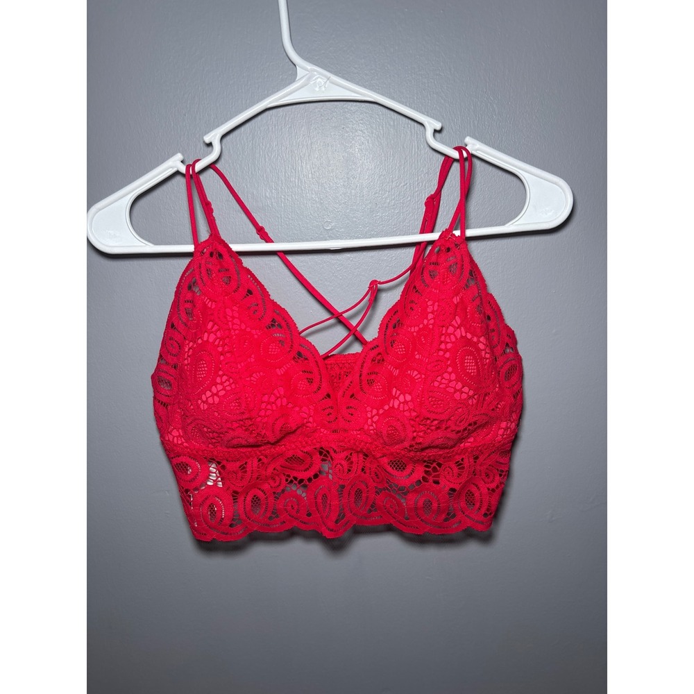 PINK Victoria's Secret Red Floral Lace Bralette Strappy Back‎ Longline L Large